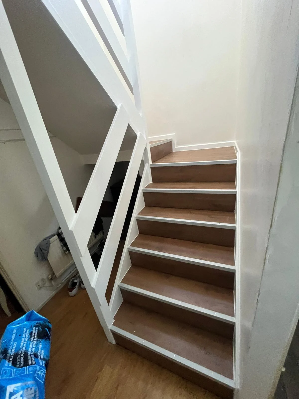 New stair covering with white banister and balustrade — RV Renovation, Oxford